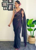 Georgette Black Casual Wear Embroidery Work Saree